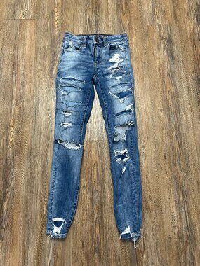 American Eagle Hi Rise Jeggings - Women Size 0 (24x28) -Cotton Blend -Distressed